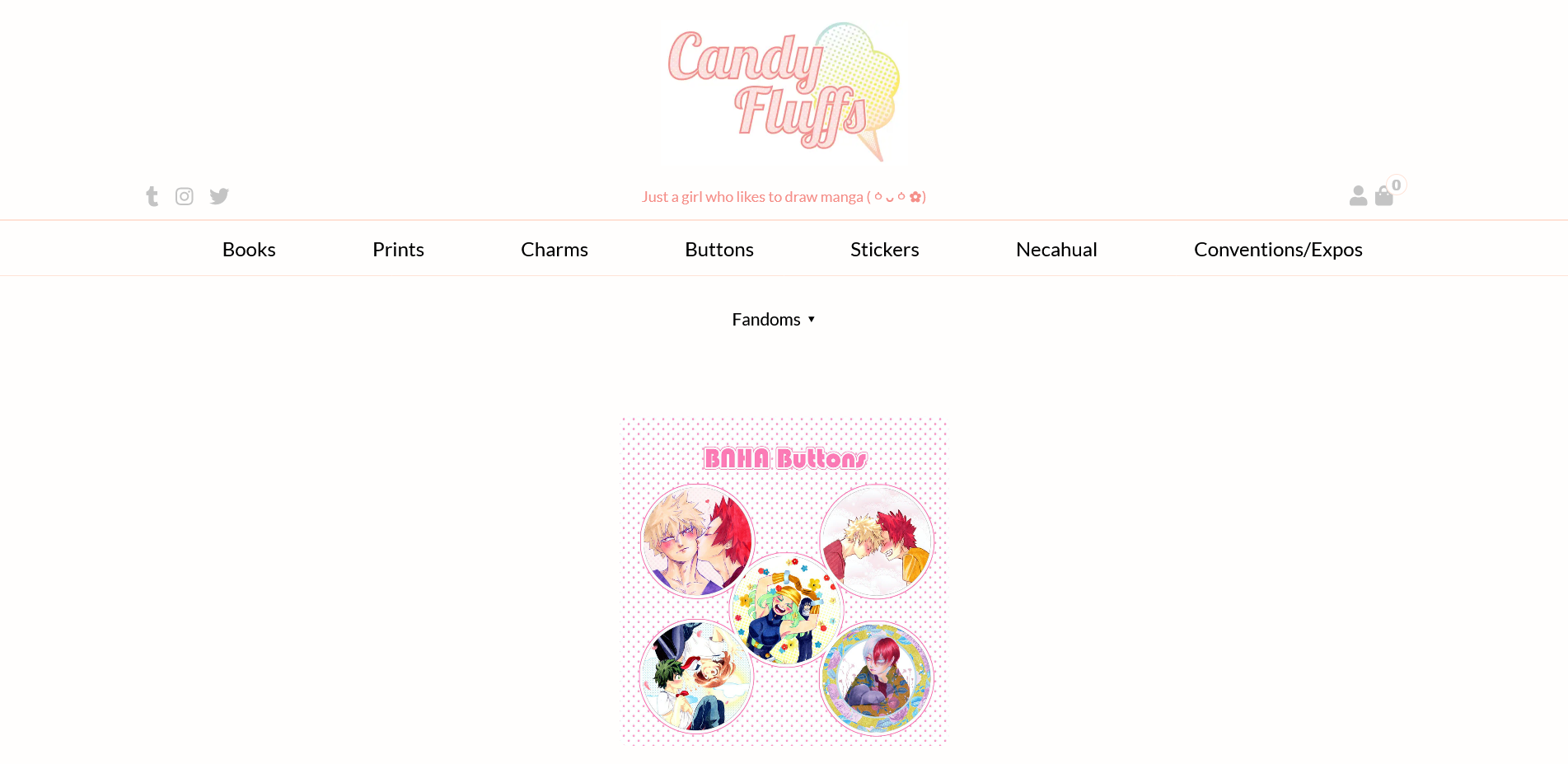 screenshot of buttons page filted for a specific fandom
