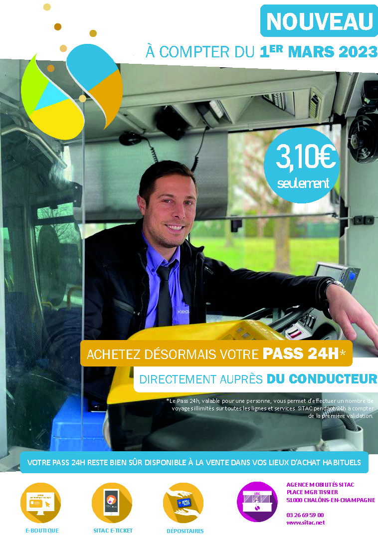 Affiche promotionnelle Pass 24h en vente dans les bus