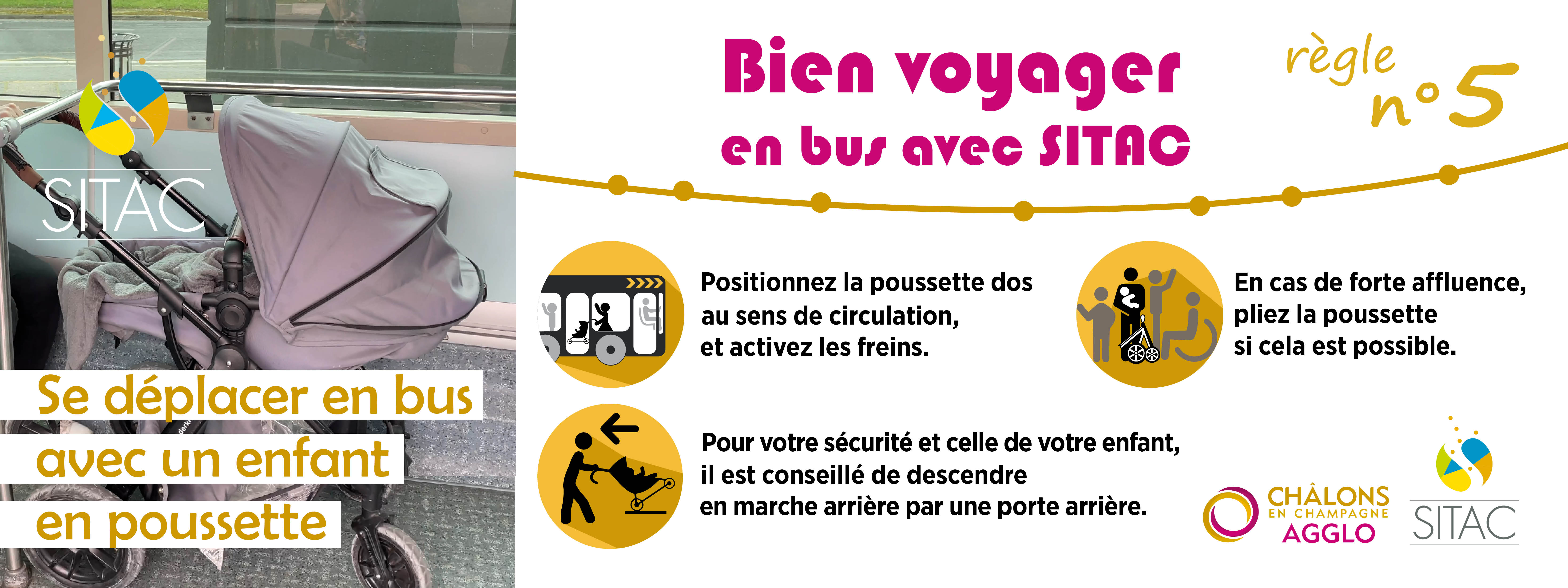 La poussette doit être dos à la circulation et les freins activés. Pour votre sécuirté et celle de votre enfant, il est conseillé de descendre en marche arrière, par une porte arrière. En cas de forte affluence, veuillez pliez la poussette si cela est possible.