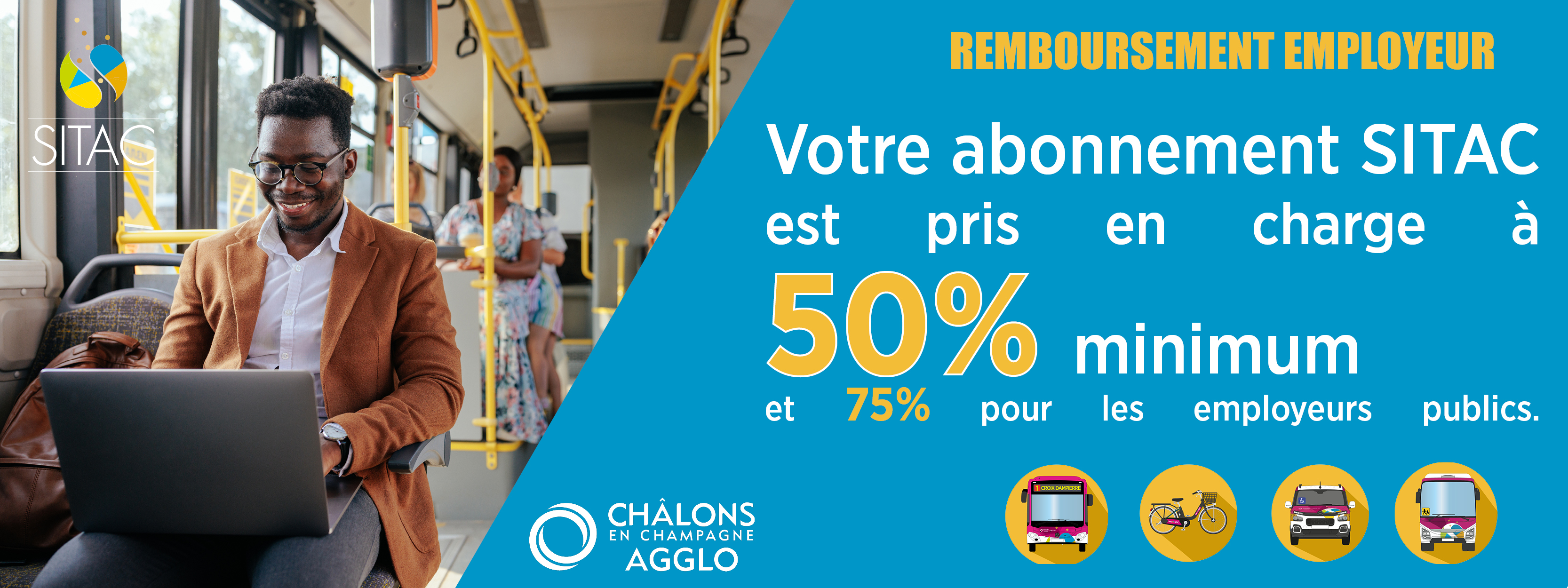 Votre abonnement SITAC est pris en charge à 50% minimum et 75% pour les employeurs oublics.