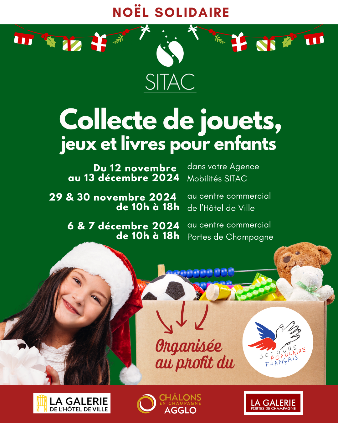 Collecte de jouets, jeux et livres pour enfants organisé par le réseau de bus de Châlons-en-Champagne du 12 novembre au 13 décembre 2024.