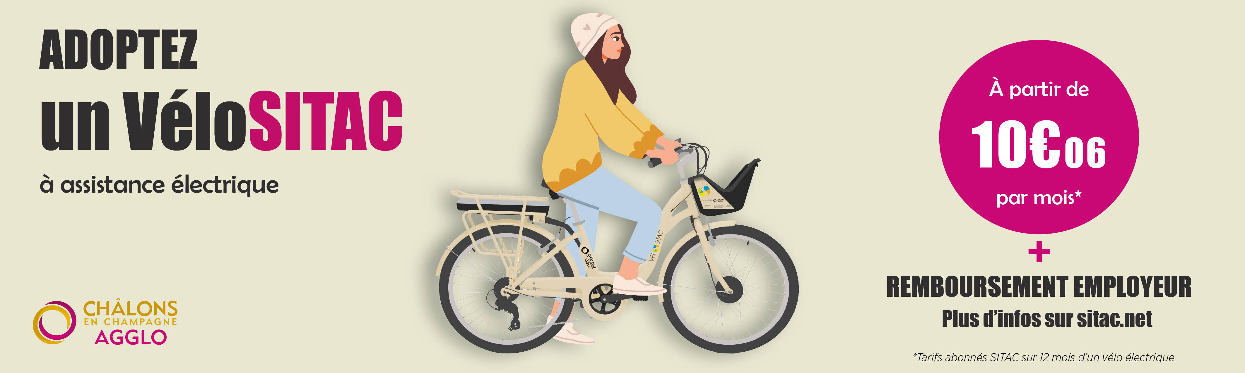 Adoptez un Vélo SITAC à partir de 10€06 par mois pour un vélo à assistance électrique.