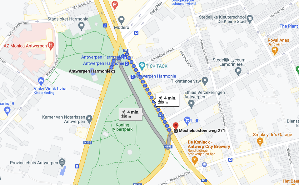 Google maps screenshot of Antwerp office location by public transport