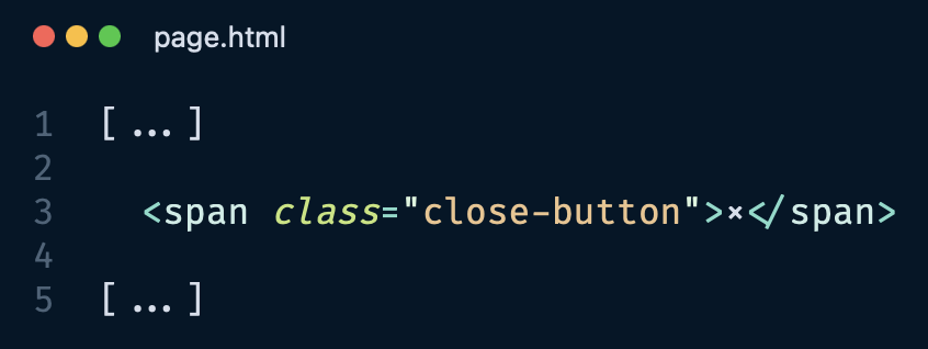 Screenshot of incorrect button code using a span element