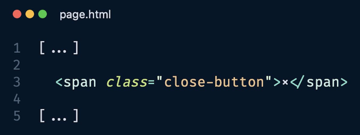 Screenshot of incorrect button code using a span element