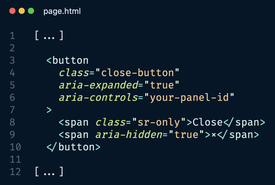 screenshot of correct button code using a button element