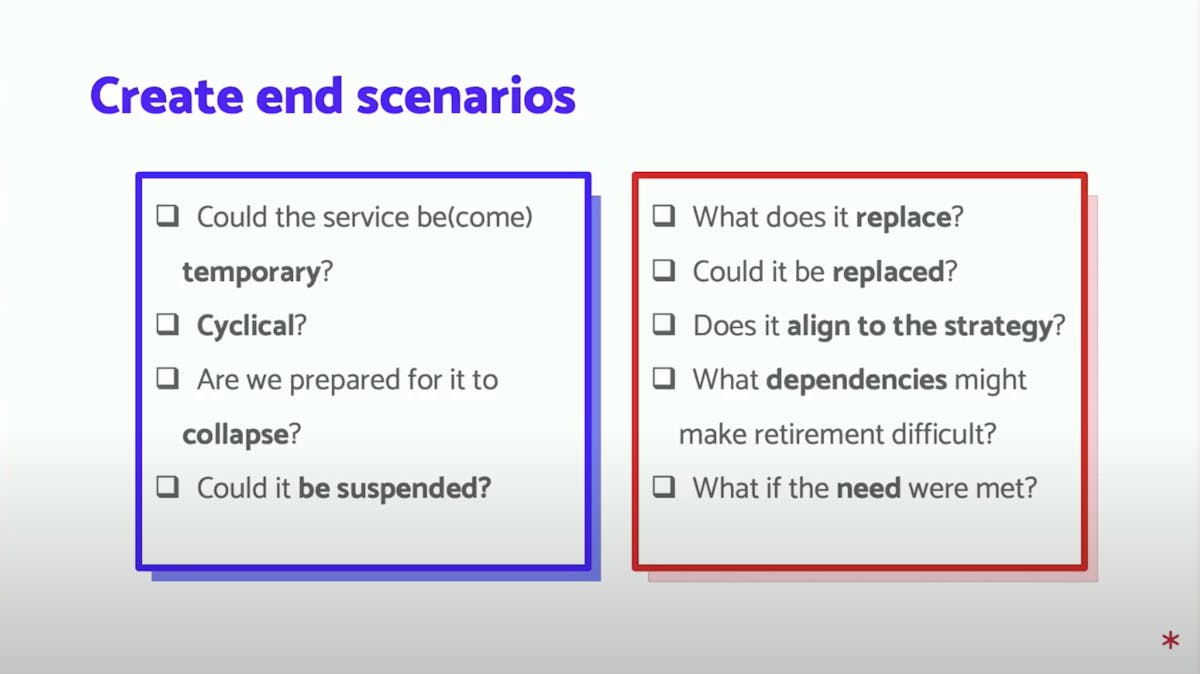 Questions for creating end scenarios for services