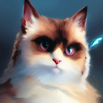 AI-rendered illustration of an ultra realistic cat with big round colorful eyes and space background