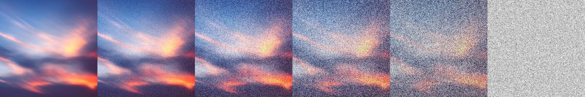 Set of pictures showing an increasing amount of noise representing the AI's training for clouds