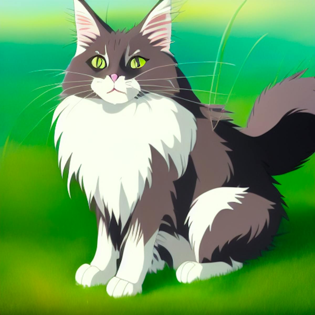 AI-rendered illustration of a cat in the style of Studio Ghibli