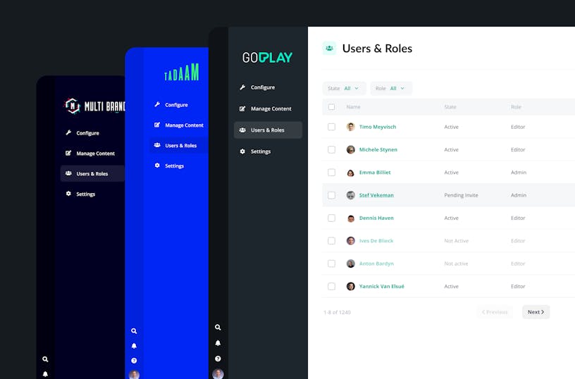 Three screenshots stacked on each other showing the Multibrand CMS