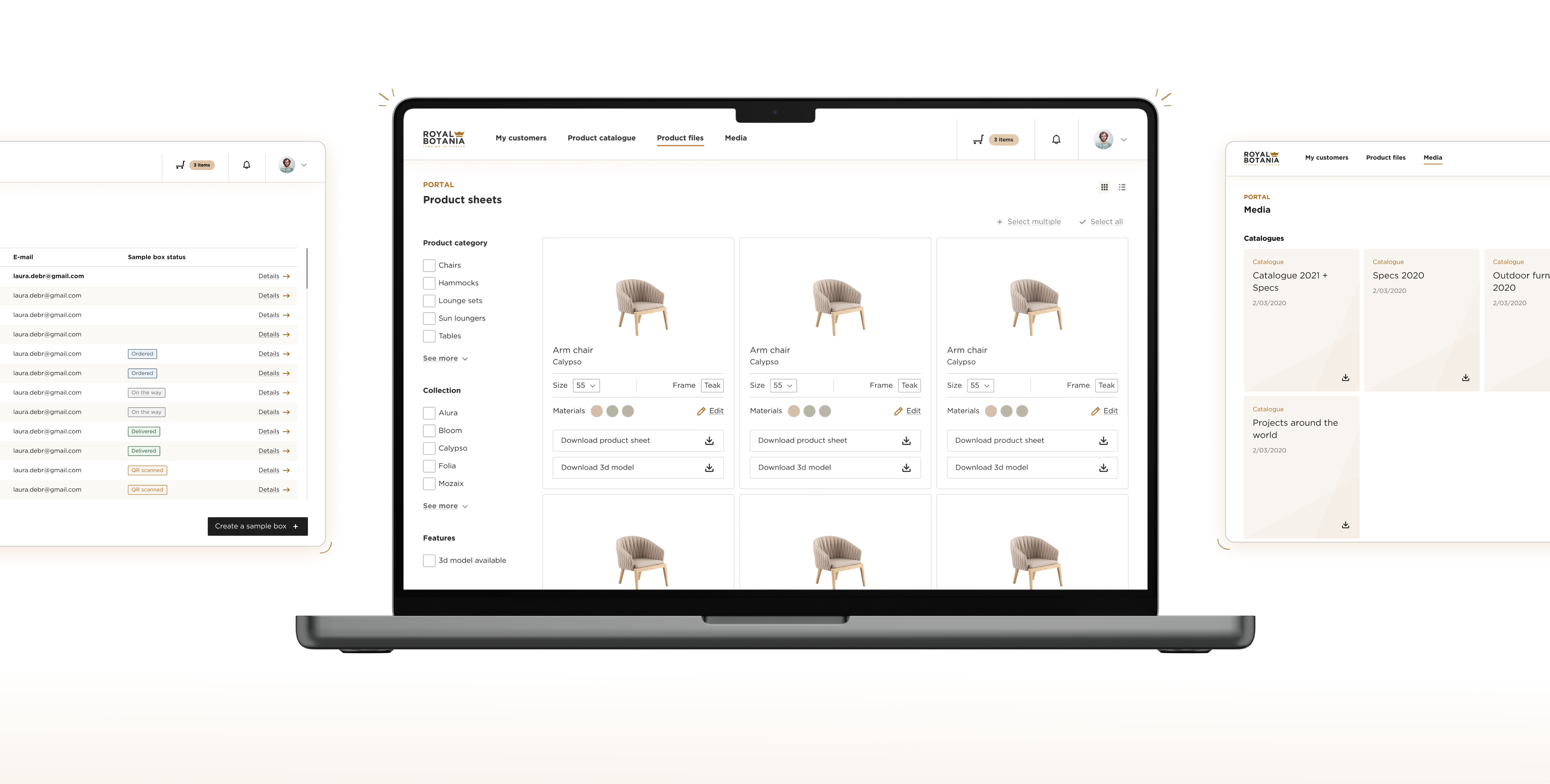 The online dealer portal complements offline premium advice Desktop screens dealer portal Royal Botania