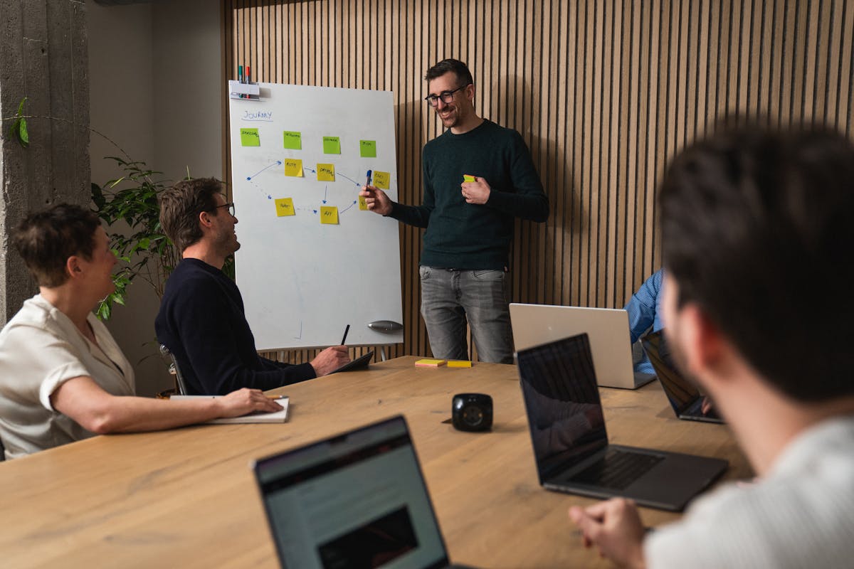 A group of Craftzing colleagues in a workshop lead by Martijn