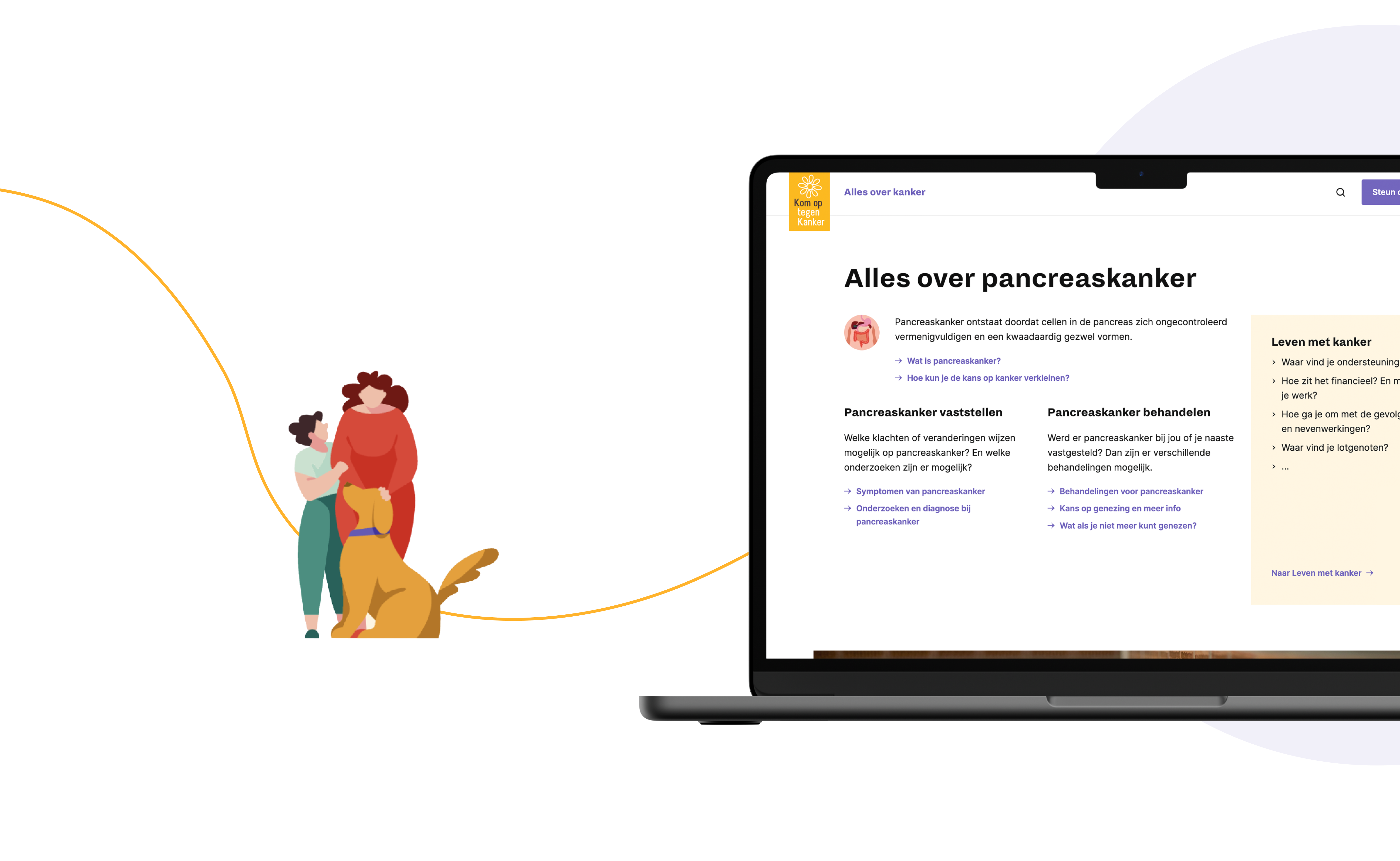 Screen of the web page about pancreas cancer from the allesoverkanker.be website.