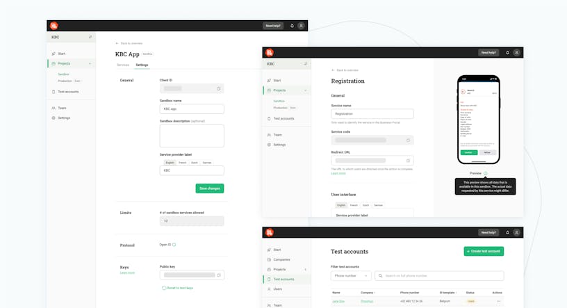 Interface of the itsme business portal