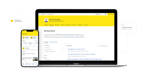 A smartphone and laptop showing screens of the application Mijn Burgerprofiel
