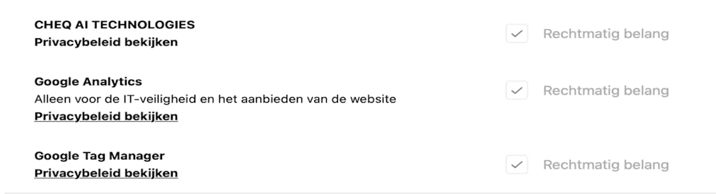 Screenshot of a cookie banner that has enabled legitimate interest