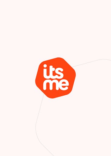 itsme logo: text 'itsme' in white in a red diamond shape on a very light pastel red/pink rectangular background.