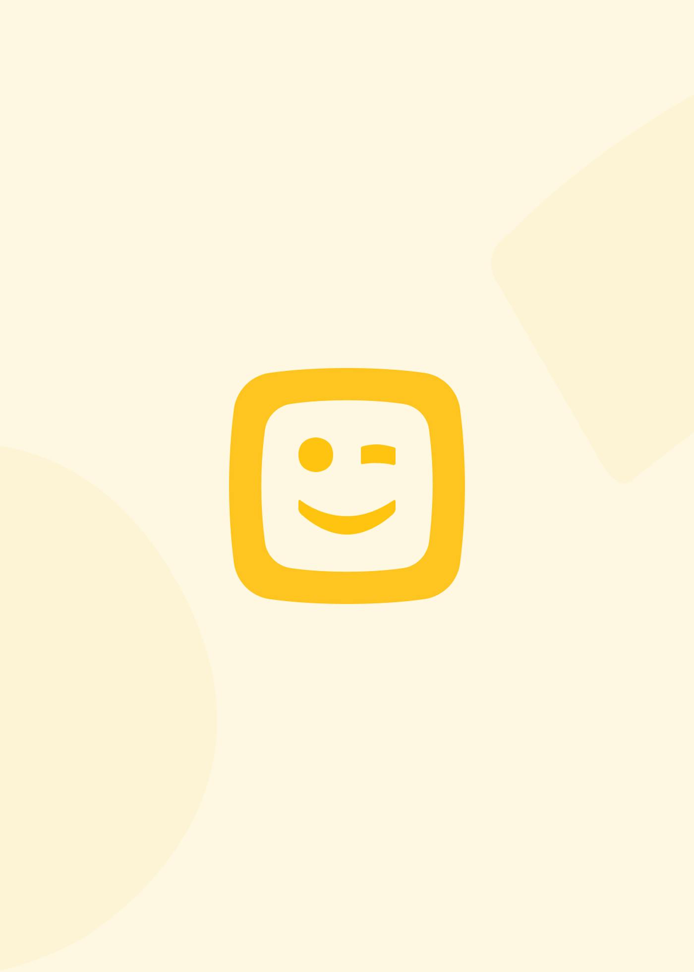 Telenet logo: square yellow minimalist emoji that winks on a light yellow rectangular shape.
