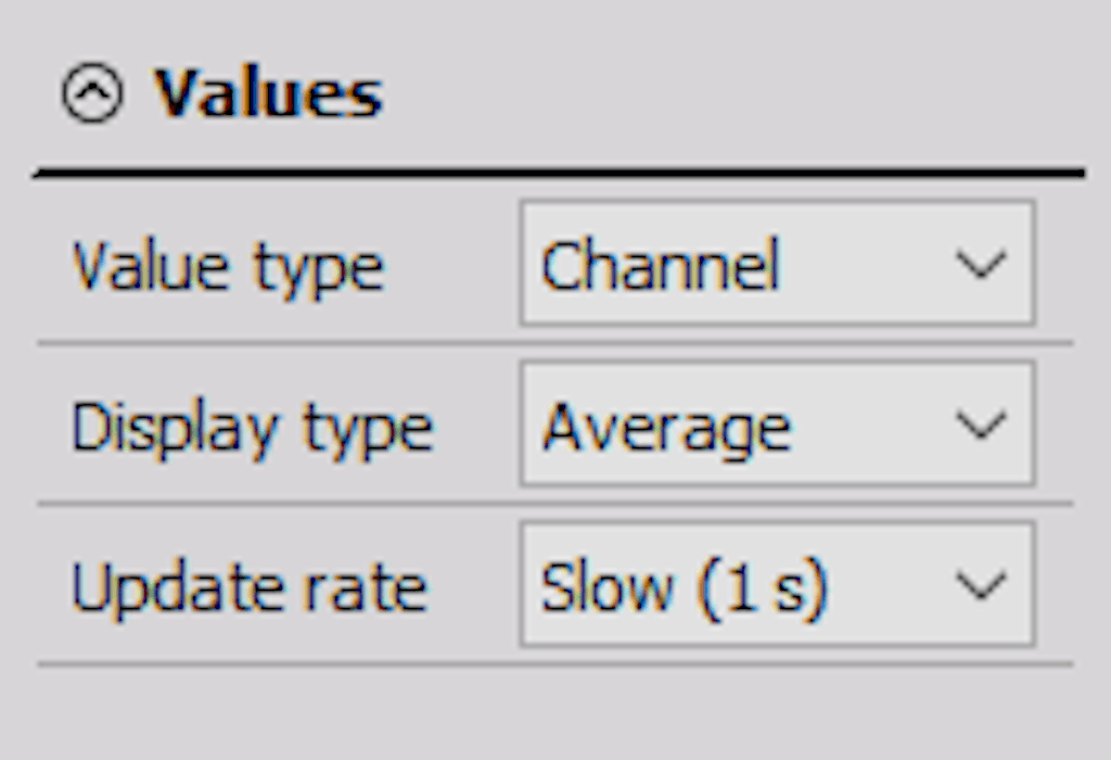 Values settings of digital meter display widget