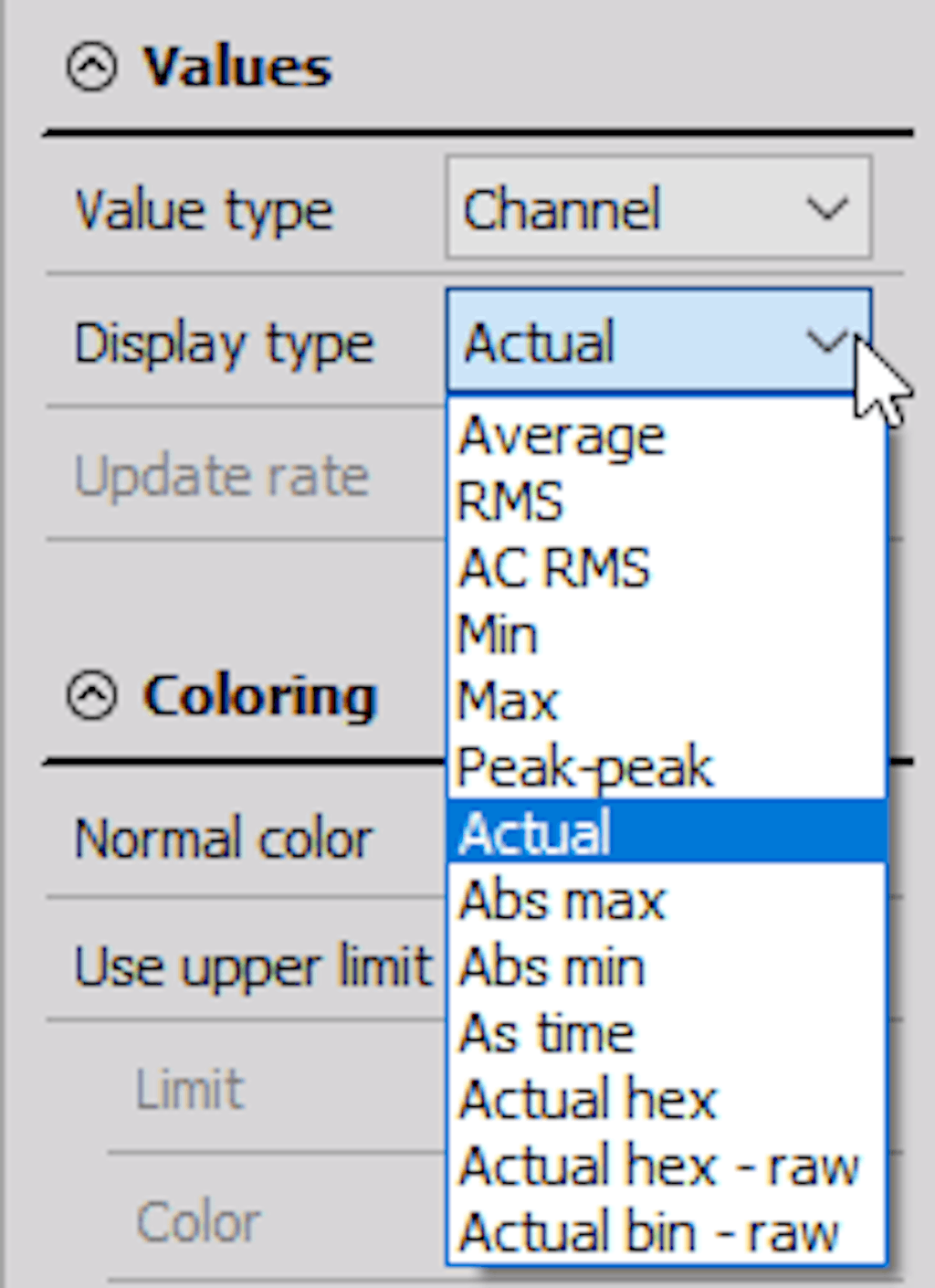 Display type setting on digital meter display widget