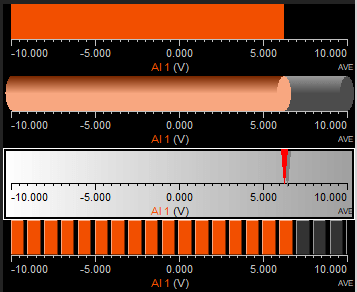 Different types of DewesoftX bar meters display widgets Different types of DewesoftX bar meters display widgets