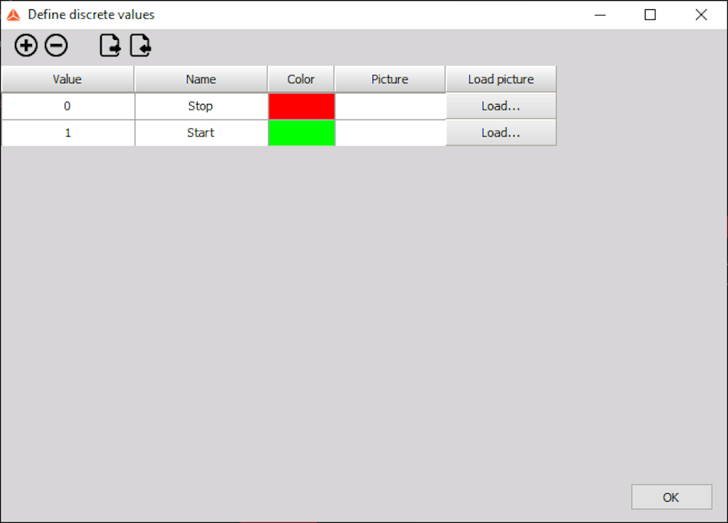 Define descrete values for descrete display widget