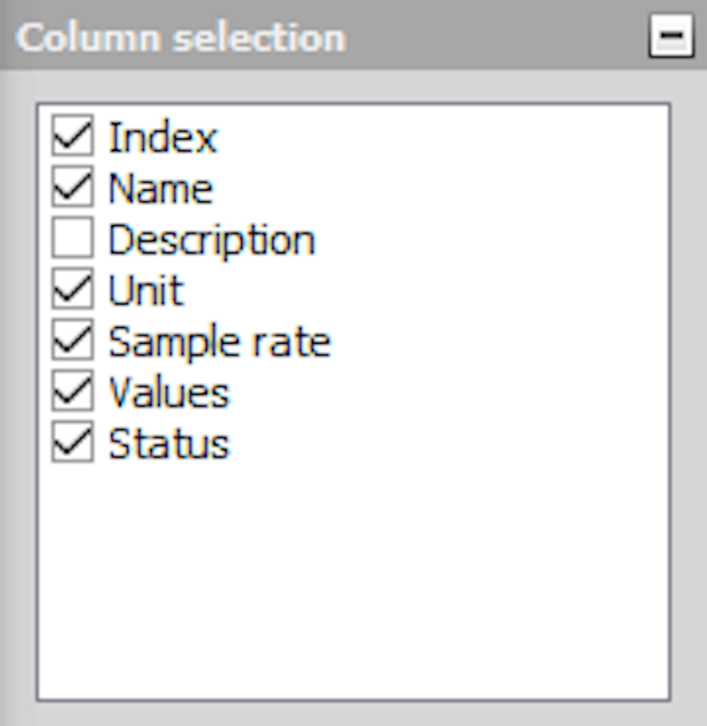 DewesoftX overload indicator column selection
