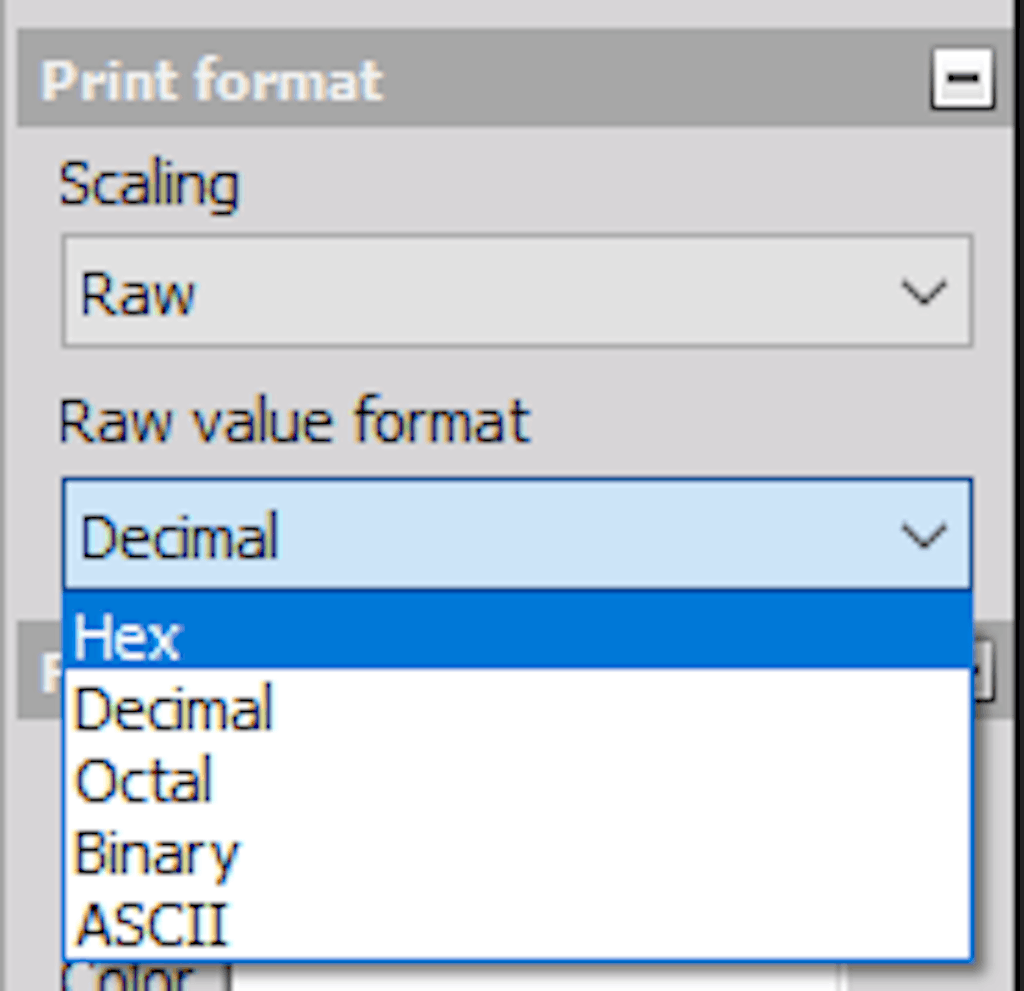 DewesoftX tabular values raw value formats