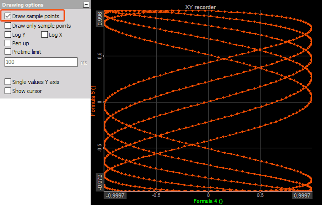 DewesoftX xy recorder draw sample points