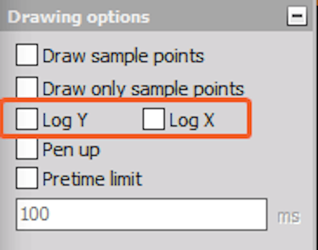 DewesoftX XY recorder X an Y direction logarithmic scale options