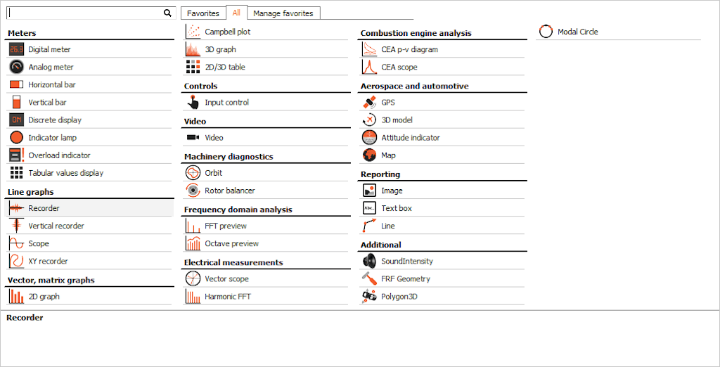 DewesoftX display widgets dropdown menu