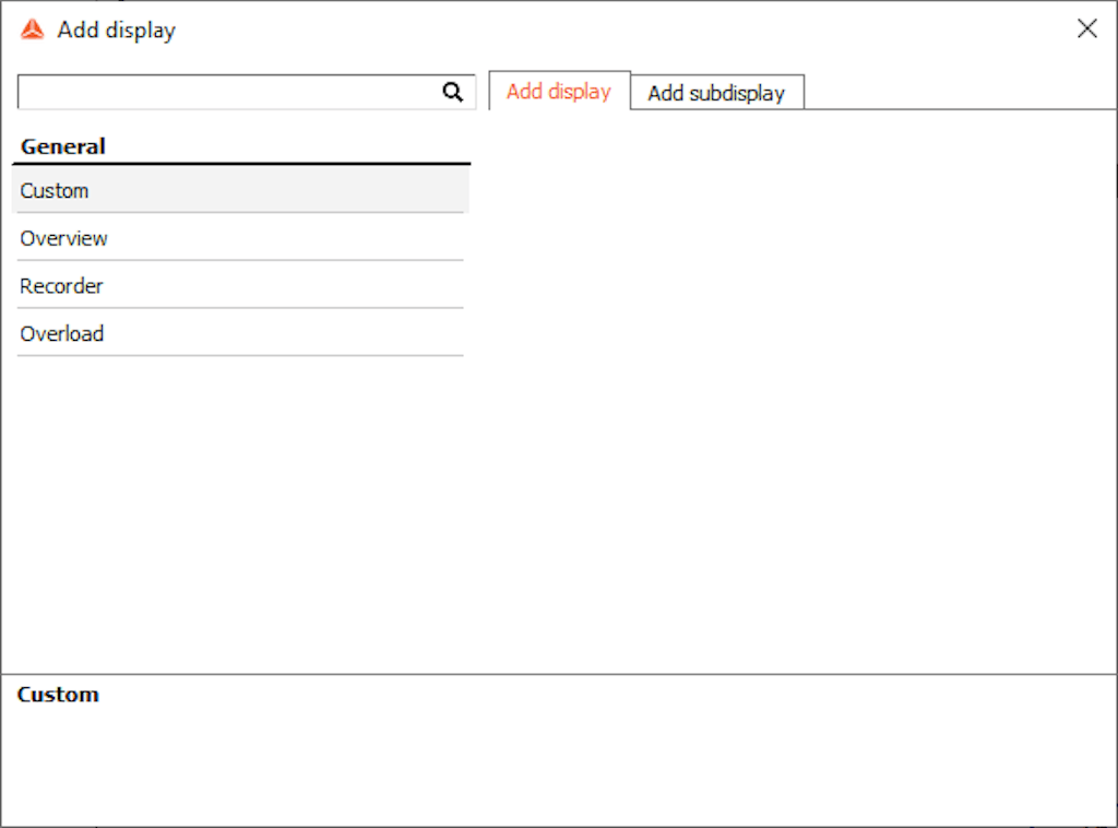 List of standard displays names in DewesoftX