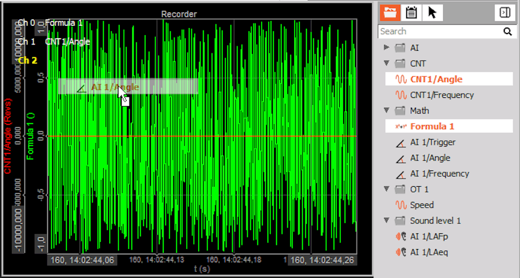 Drag and drop channel to the DewesoftX display widget