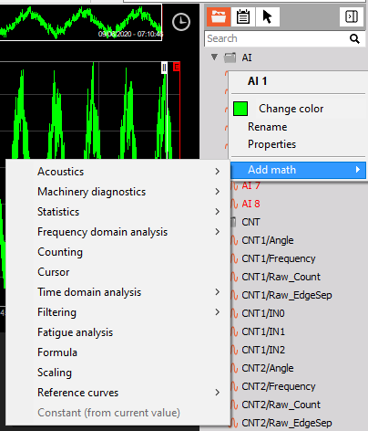 Adding math channel directly from DewesoftX channel selector Adding math channel directly from DewesoftX channel selector
