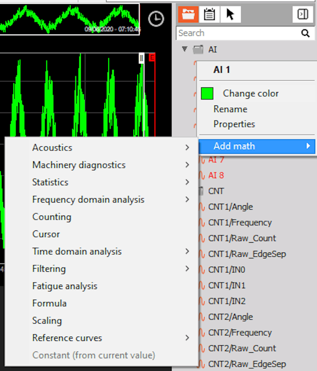 Adding math channel directly from DewesoftX channel selector