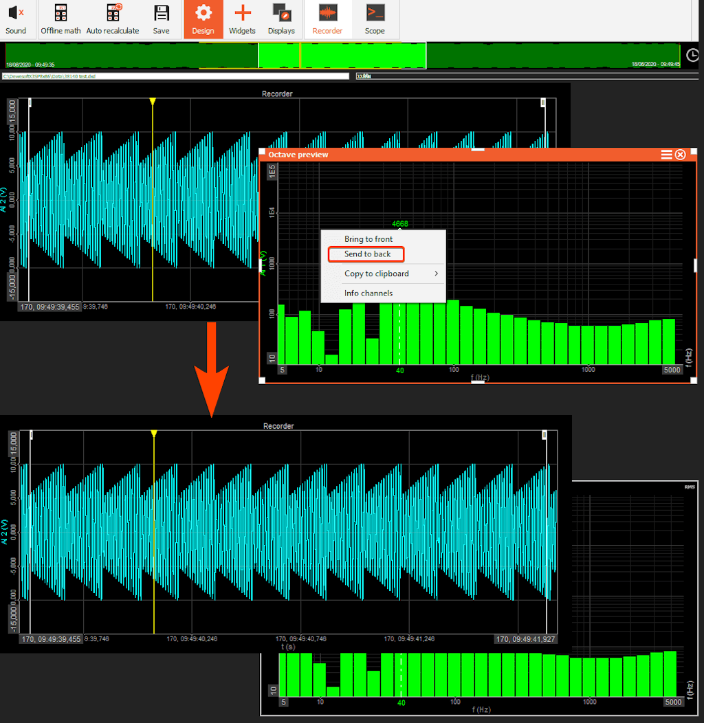 Send to front and Send to back actions for ordering display widgets in DewesoftX