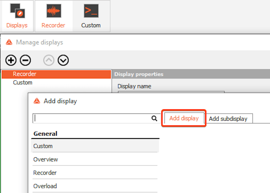 Adding a new custom visual display as main display in DewesoftX