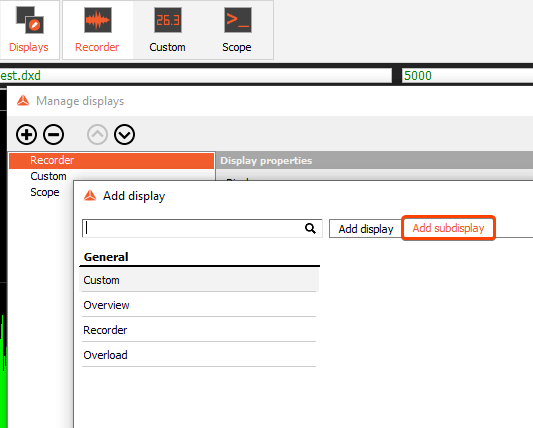 Adding a new visual display as sub-display in DewesoftX Adding a new visual display as sub-display in DewesoftX