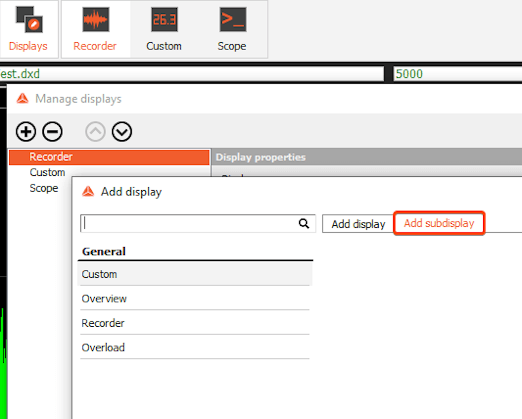 Adding a new visual display as sub-display in DewesoftX