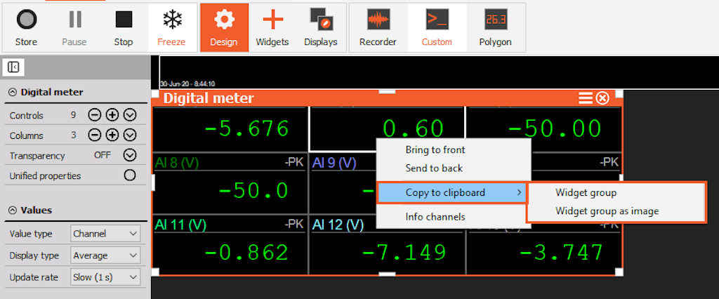 Copying display widget group to clipboard in DewesoftX