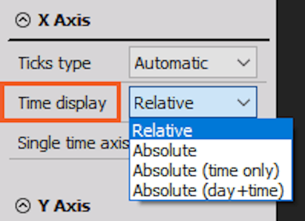 DewsoftX display widget time dispay type option