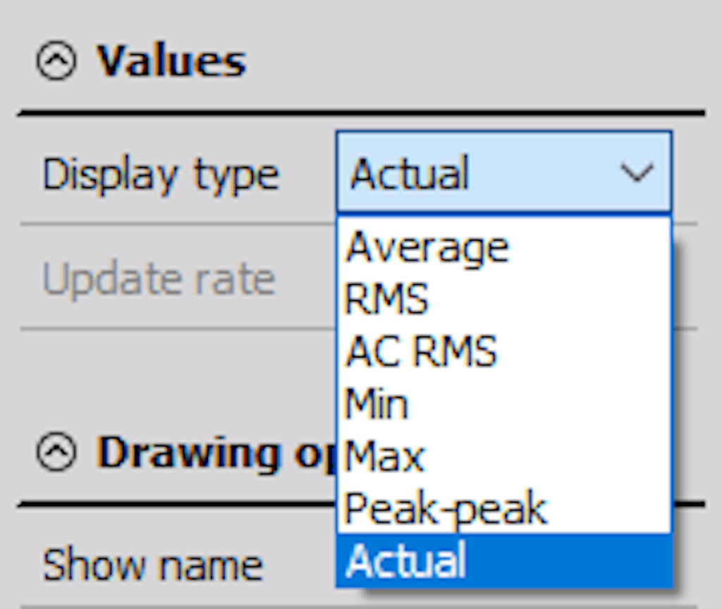 DewesoftX display widget dipsplay type option