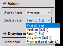 DewesoftX display widget update rate option DewesoftX display widget update rate option