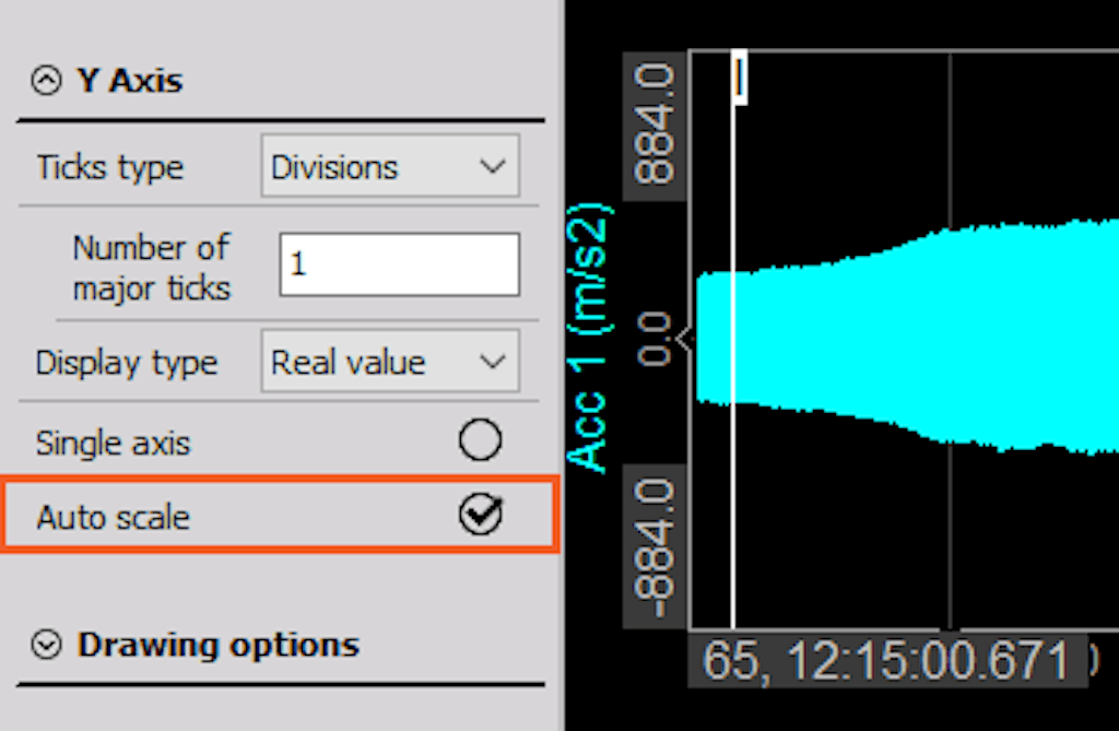 Enabling auto scale option on DewesoftX display widget