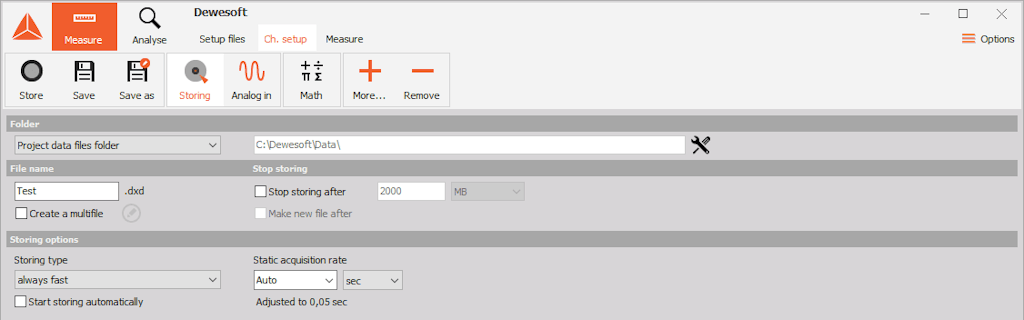 DewesoftX storing options DewesoftX storing options