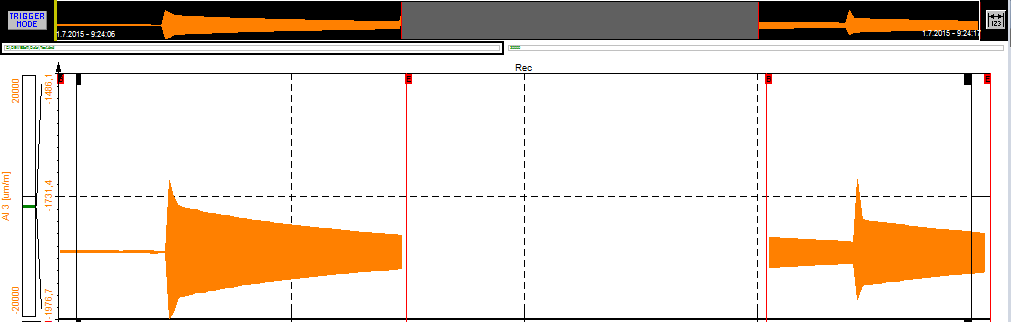 DewesoftX paused and countined measurement shown on the recorder DewesoftX paused and countined measurement shown on the recorder