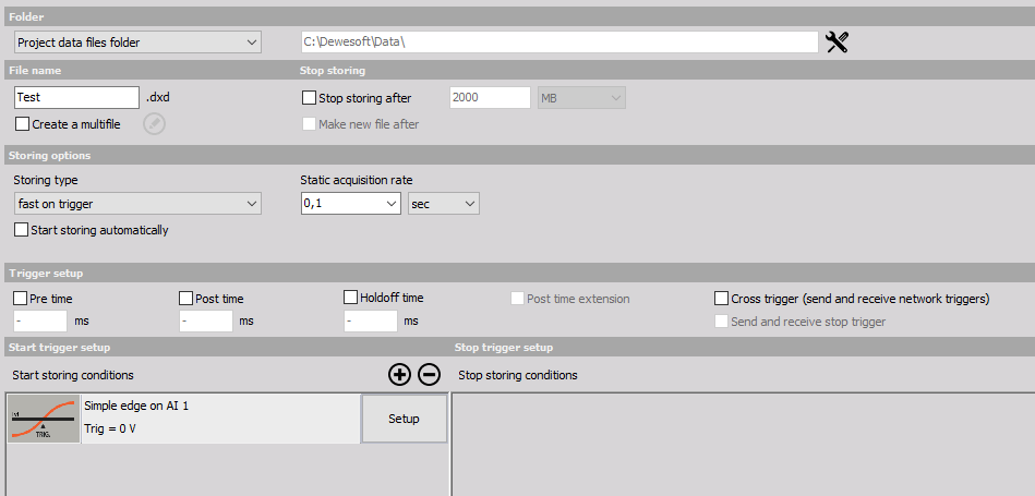 DewesoftX start storing conditions DewesoftX start storing conditions