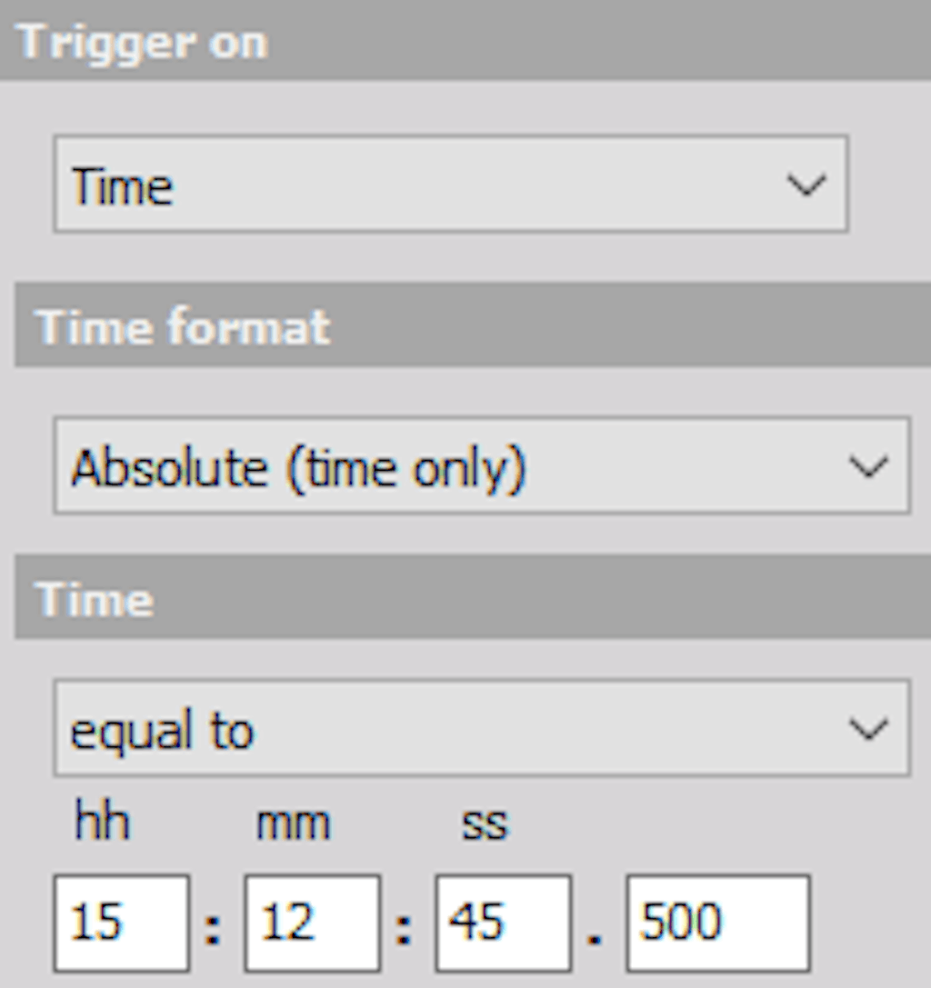 DewesoftX time absolute equalto
