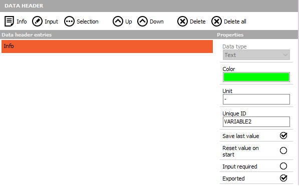 DewesoftX data header adding an info entry DewesoftX data header adding an info entry